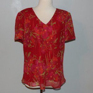 Donna Ricco Size 16 Short Sleeve Floral Lined Shirt Top